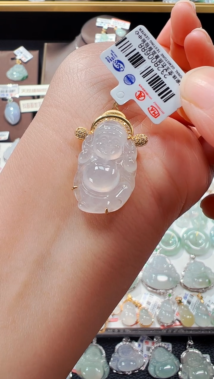 【闪购商品】翡翠吊坠(不含链)18K金镶嵌财神爷吊坠688