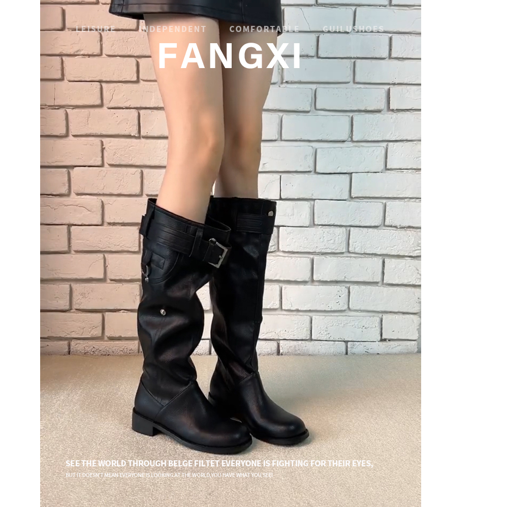 自留版~褶皱大筒围长靴不过膝靴子粗跟长筒靴女堆堆靴高筒骑士靴