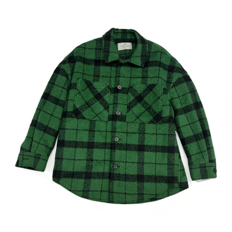 秋冬季新款绿色格子加棉毛呢夹克男士潮流港风休闲外套男款25129