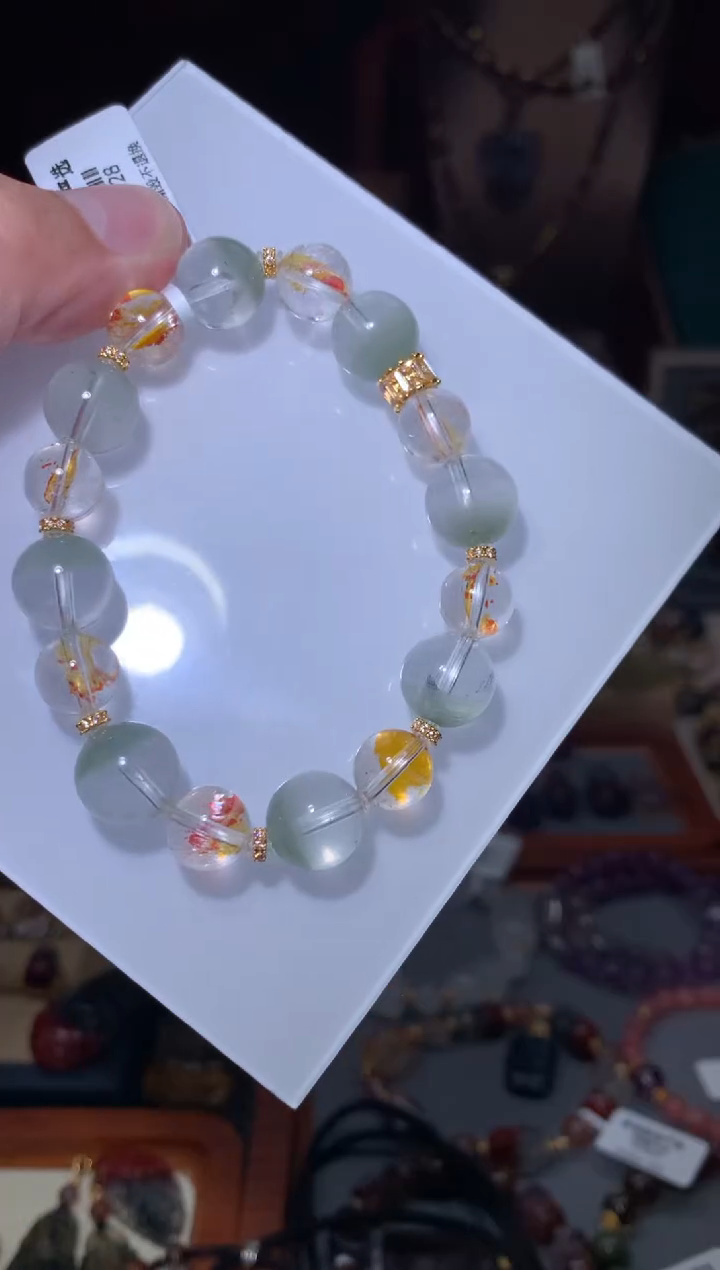 18K金镶嵌珠宝半成品水晶青幽灵锦鲤胶花