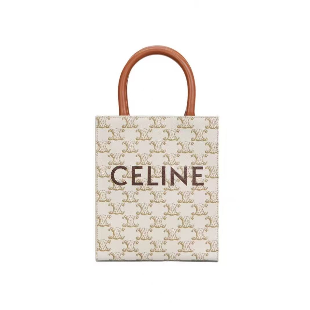 99新 Celine/思琳 白色老花凯旋门小号琴谱包