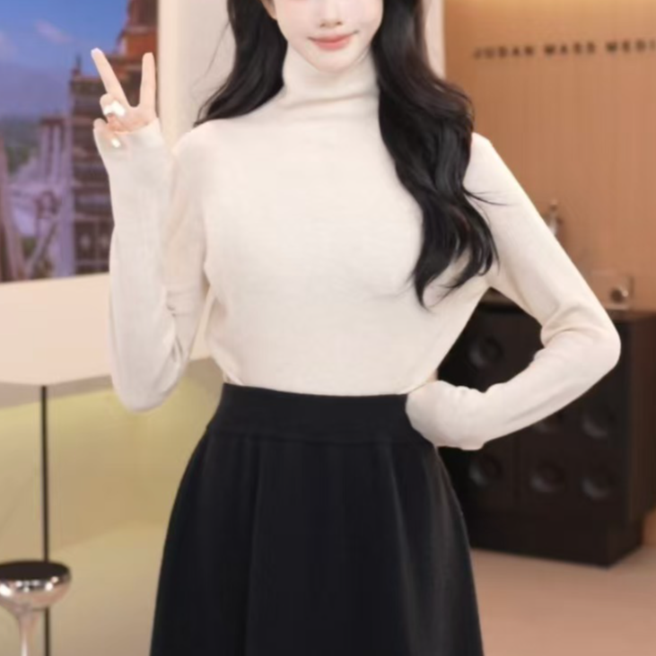 Basic House/百家好HS高领针织衫显瘦简约温柔气质秋冬打底衫