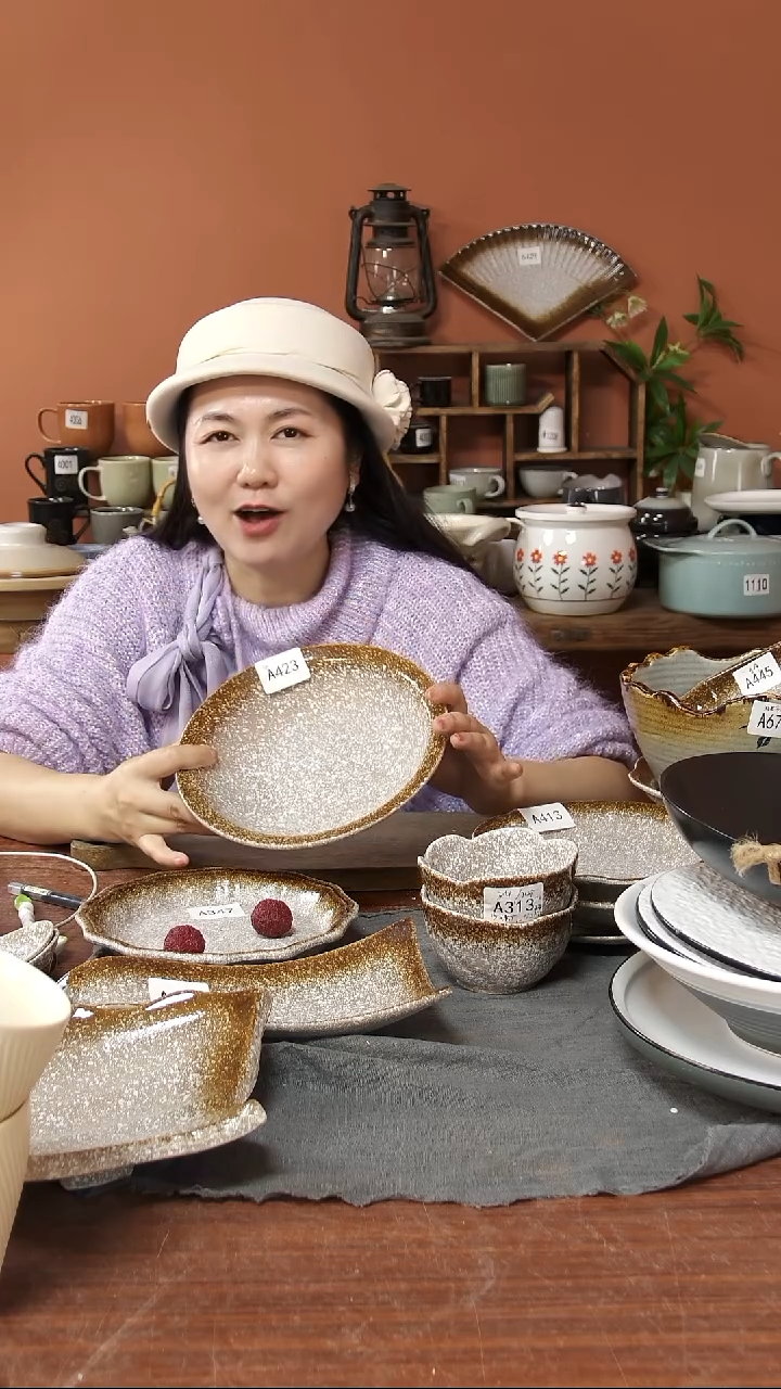 陶瓷A423 一只陶瓷粗陶敞口深盘可能微瑕22*5