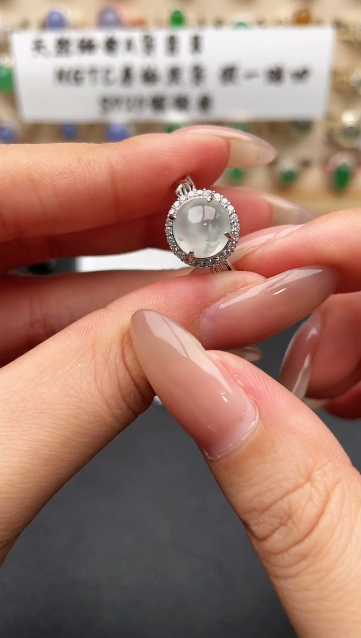 银S925镶嵌戒指翡翠一物一证一礼盒