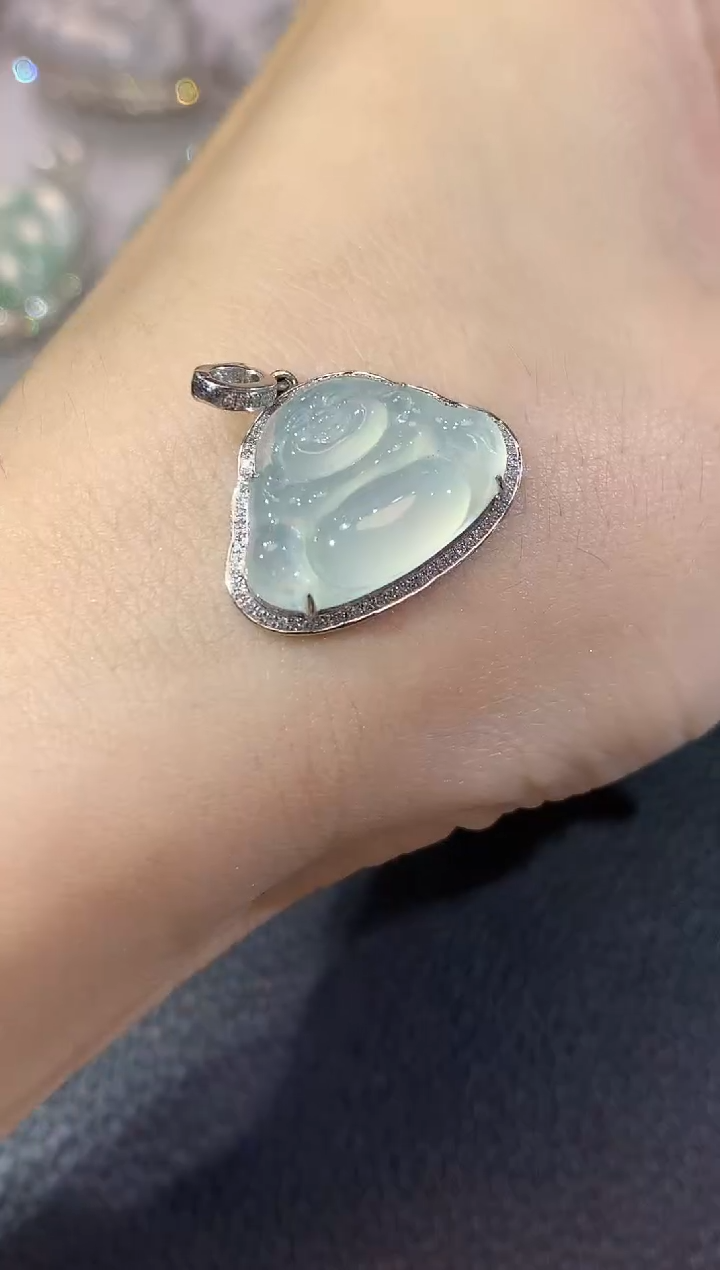 翡翠18K金镶嵌吊坠(不含链)C8