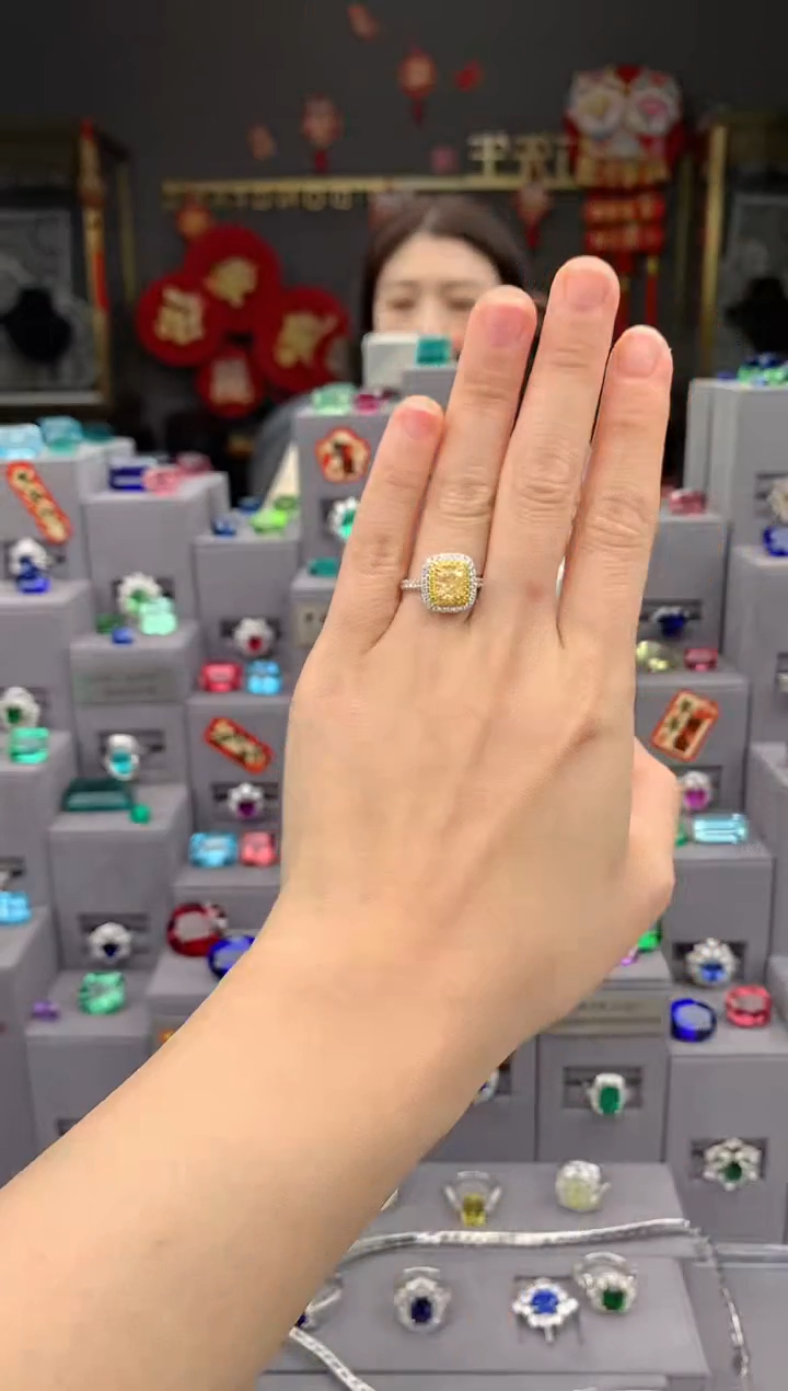 【闪购商品】钻石戒指/指环18K金镶嵌2ct黄钻戒指