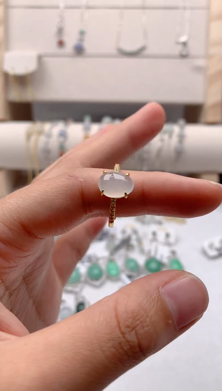 翡翠戒指银S925镶嵌3号