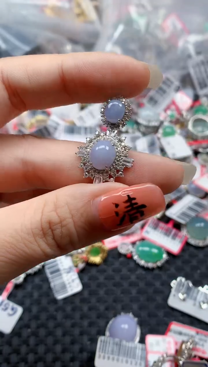 银S925镶嵌戒指翡翠天然A货缅甸翡翠