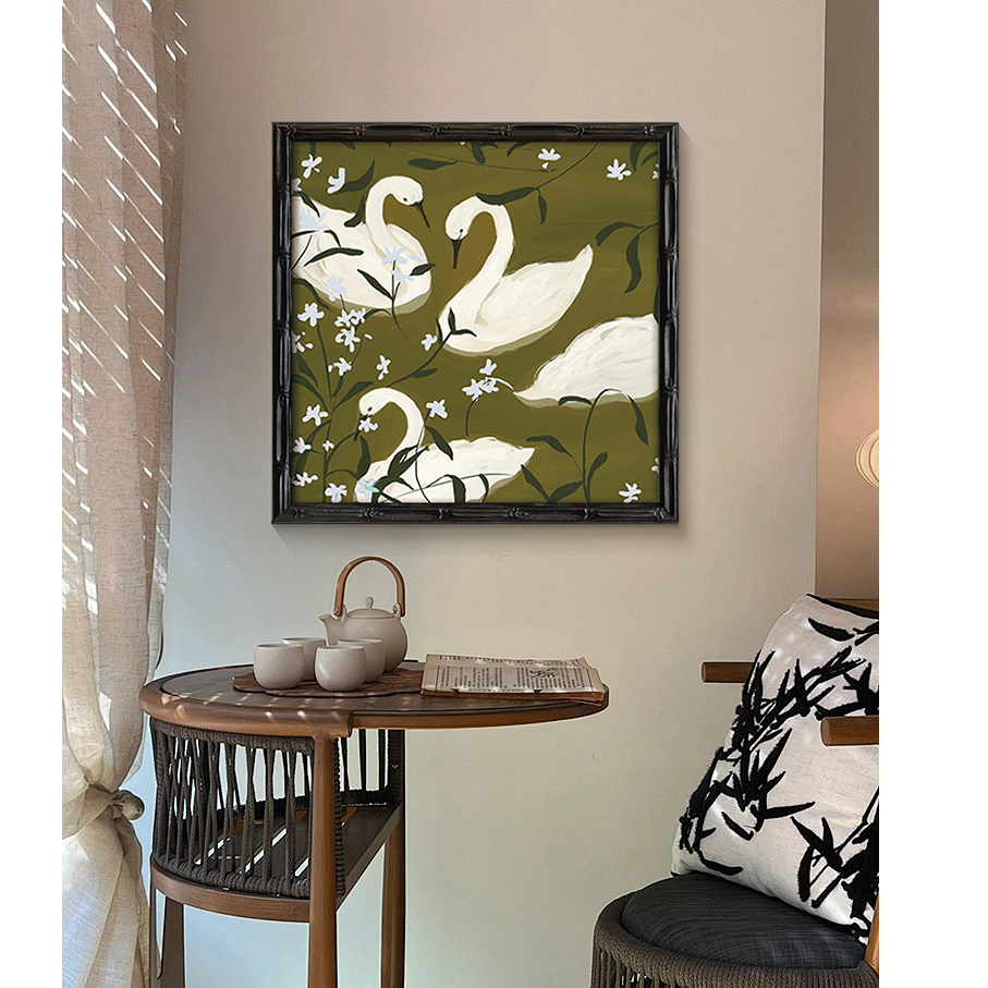 中古风复古油画高级感餐厅装饰画客厅沙发背景墙挂画轻法式天鹅
