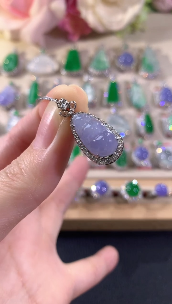 吊坠(不含链)18K金镶嵌翡翠冬日珠宝Q86紫货有色差