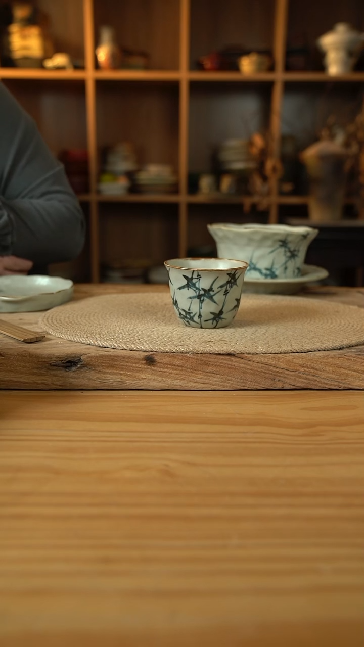 手绘竹子系列的手捏牛奶杯1个