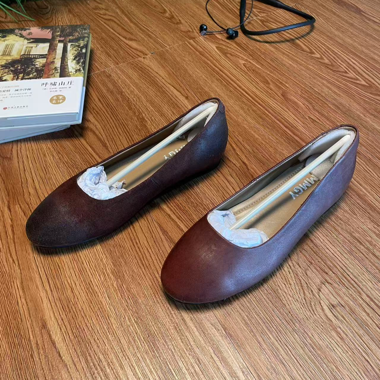 MMGY(木马公园）水洗马皮气质单鞋四季复古浅口一脚蹬法式女鞋