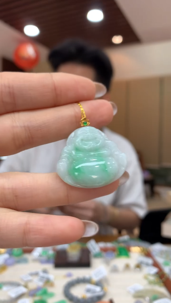 吊坠(不含链)18K金镶嵌翡翠佛公