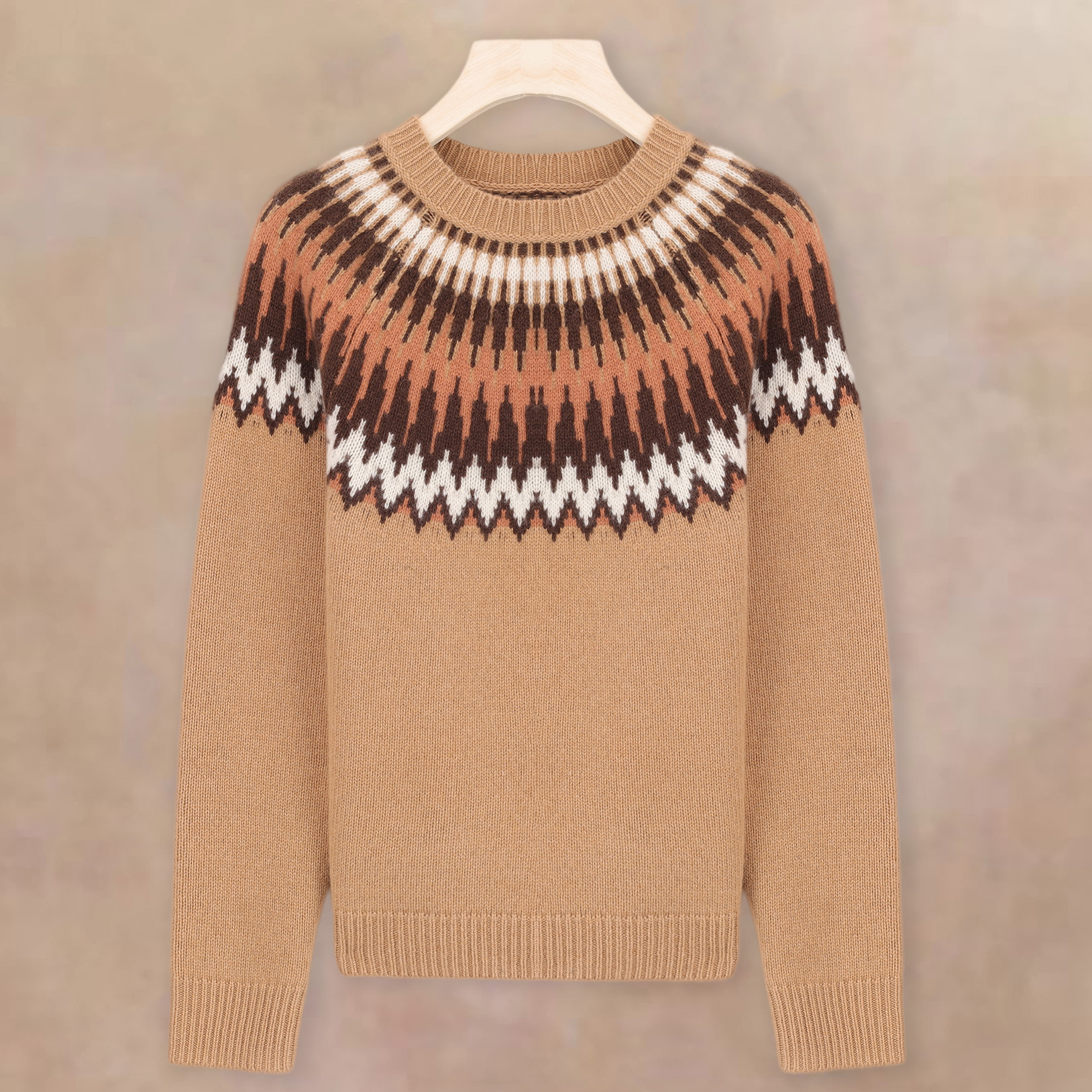 费尔岛撞色提花100分山羊绒加厚半高领针织衫 YXW24437