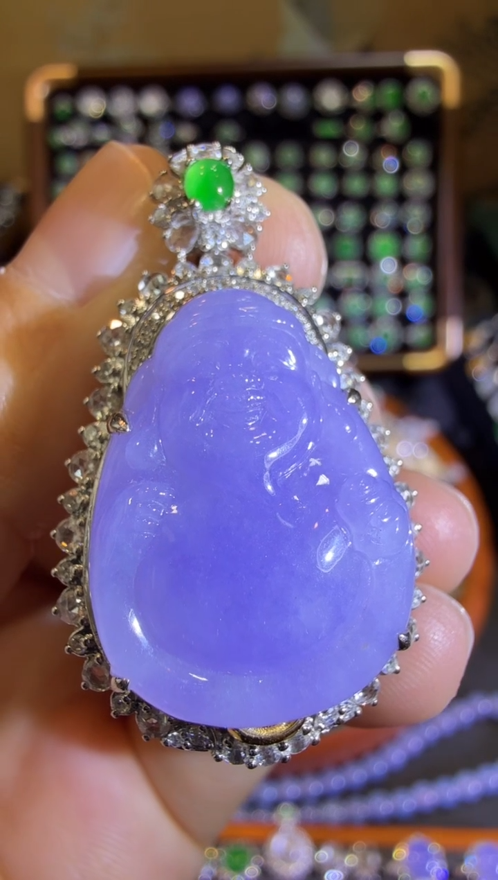 【闪购商品】翡翠吊坠(赠链)18K金镶嵌冰紫财神后盖可拆卸