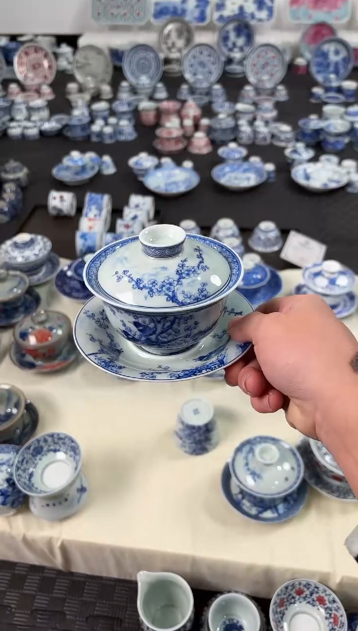 杯子瓷景德镇陶瓷茶具青花喜上眉梢元宝盖碗