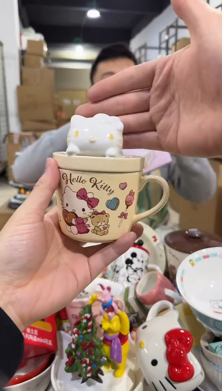 瓷片原盒kt猫甜品带盖杯