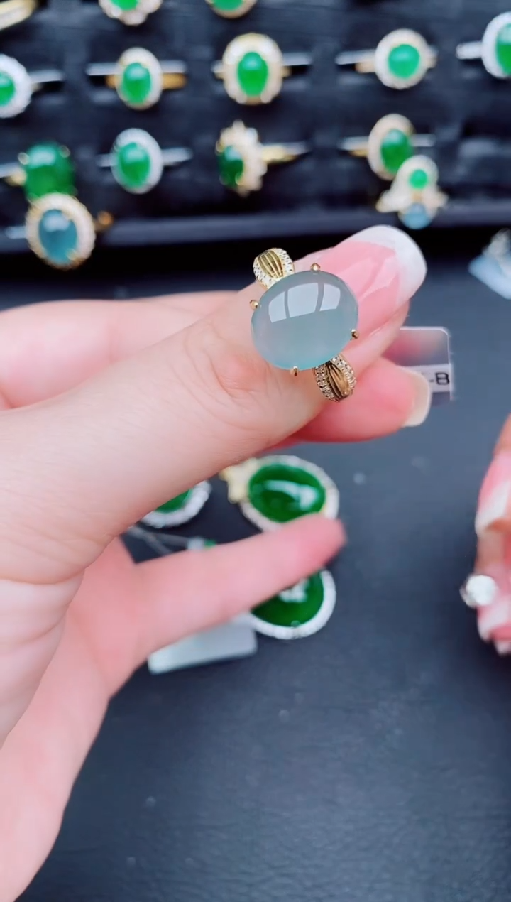 翡翠戒指银S925镶嵌天然a货翡翠559