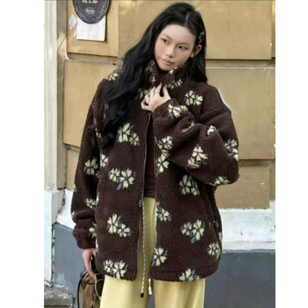 0346【冬季新款】复古花朵加厚糕糕毛开衫外套（9055）