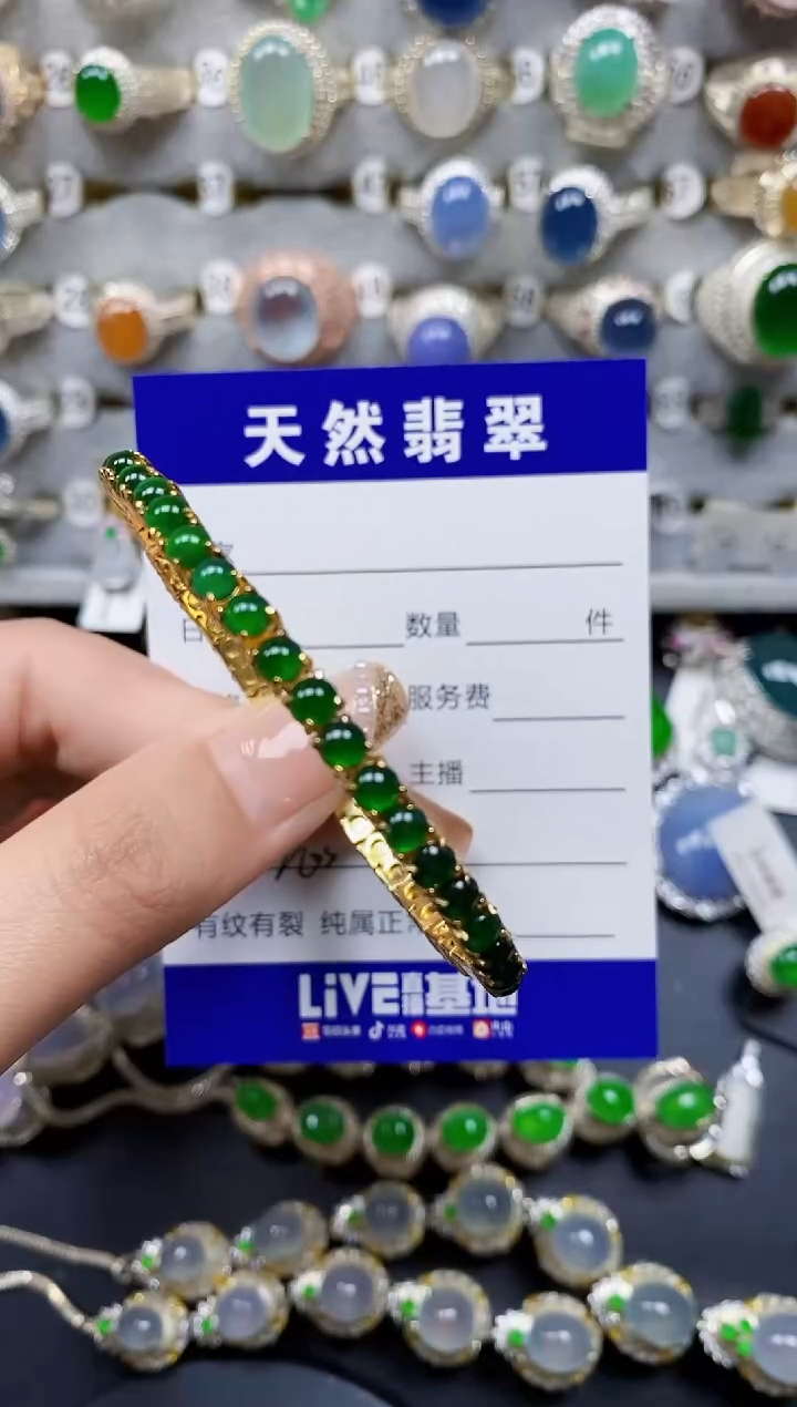 翡翠手镯银S925镶嵌263