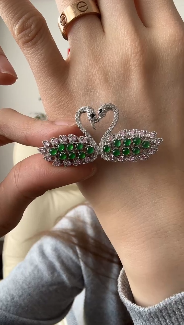 【闪购商品】翡翠吊坠(不含链)银S925镶嵌发卡