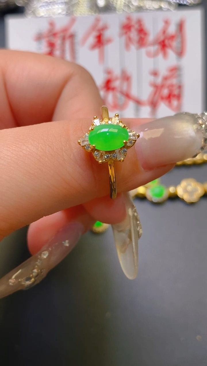 【闪购商品】翡翠耳饰银S925镶嵌天然A货翡翠1