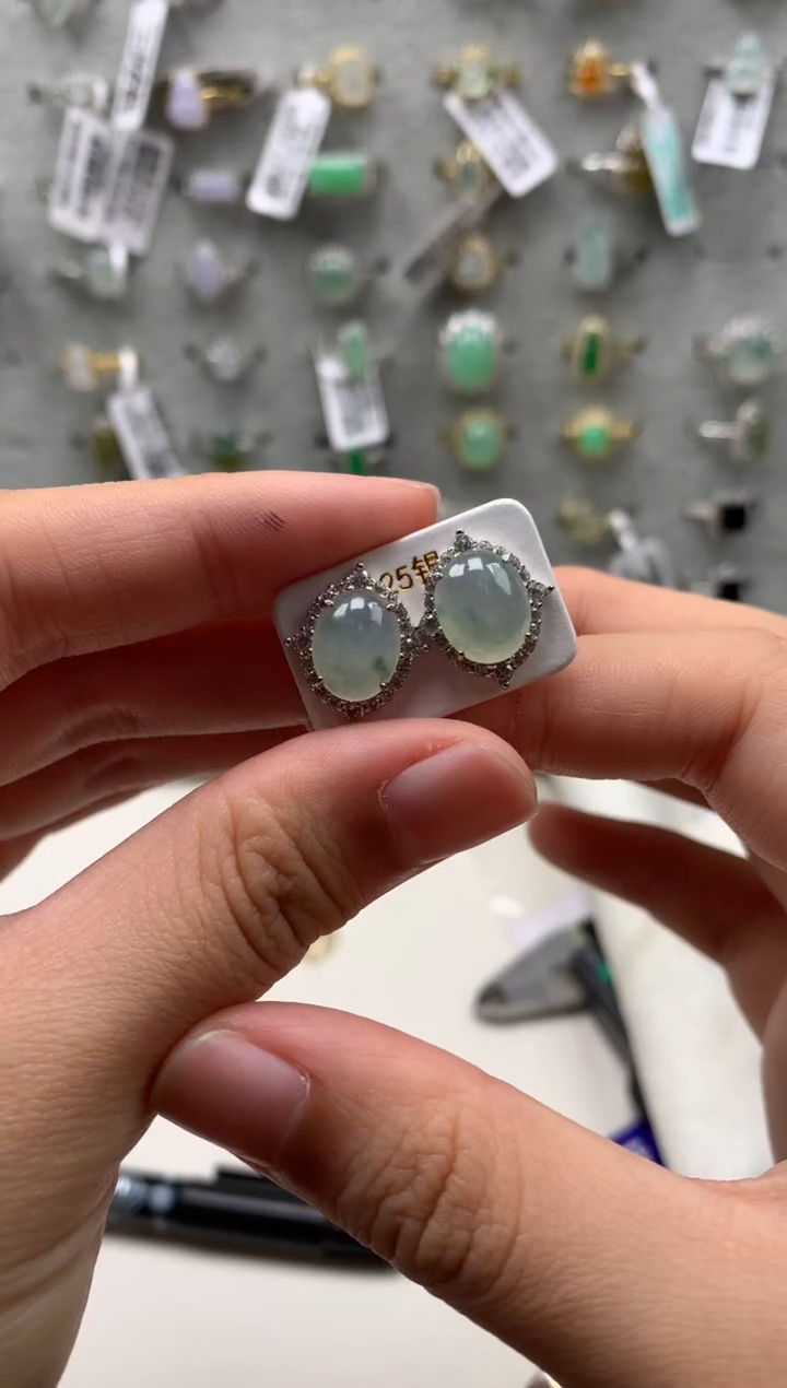 银S925镶嵌戒指翡翠耳饰1