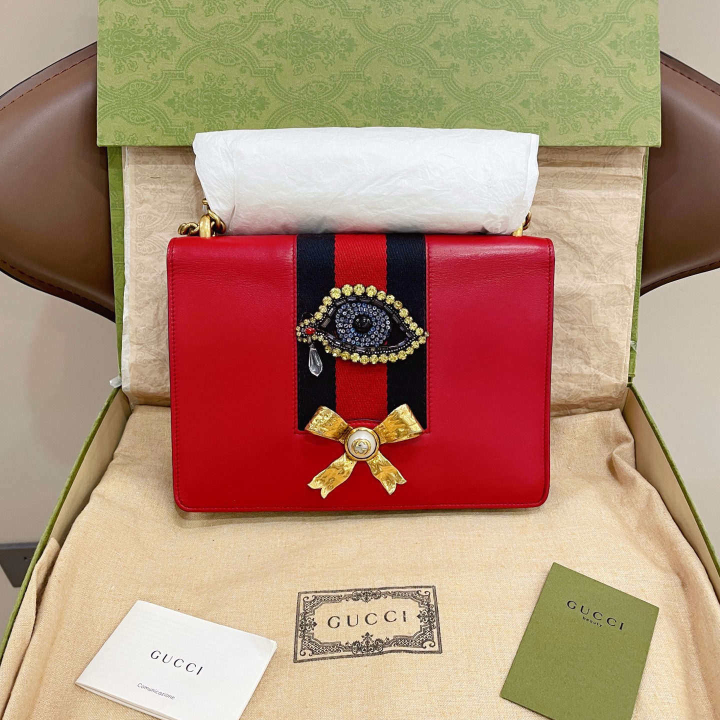 95新 GUCCI/古驰 限量款红色天使眼泪链条包23.5*17