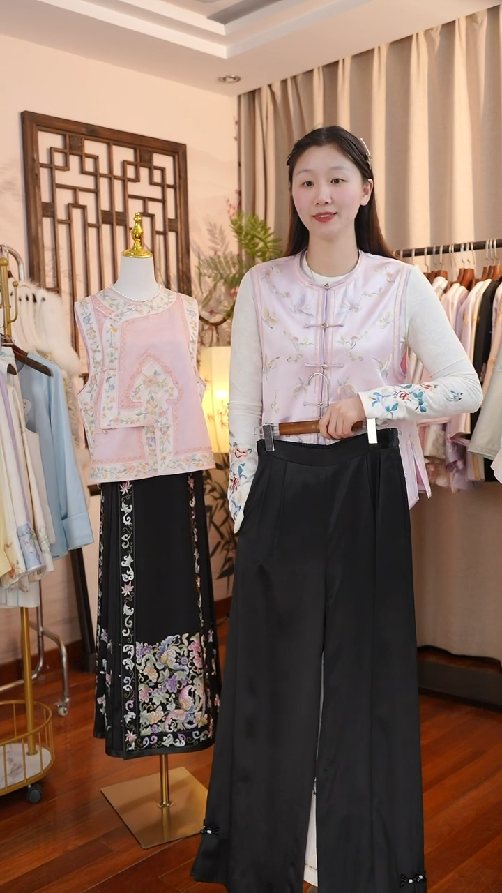 【闪购商品】刺绣苏绣非遗服饰一物一件黑色直筒裤