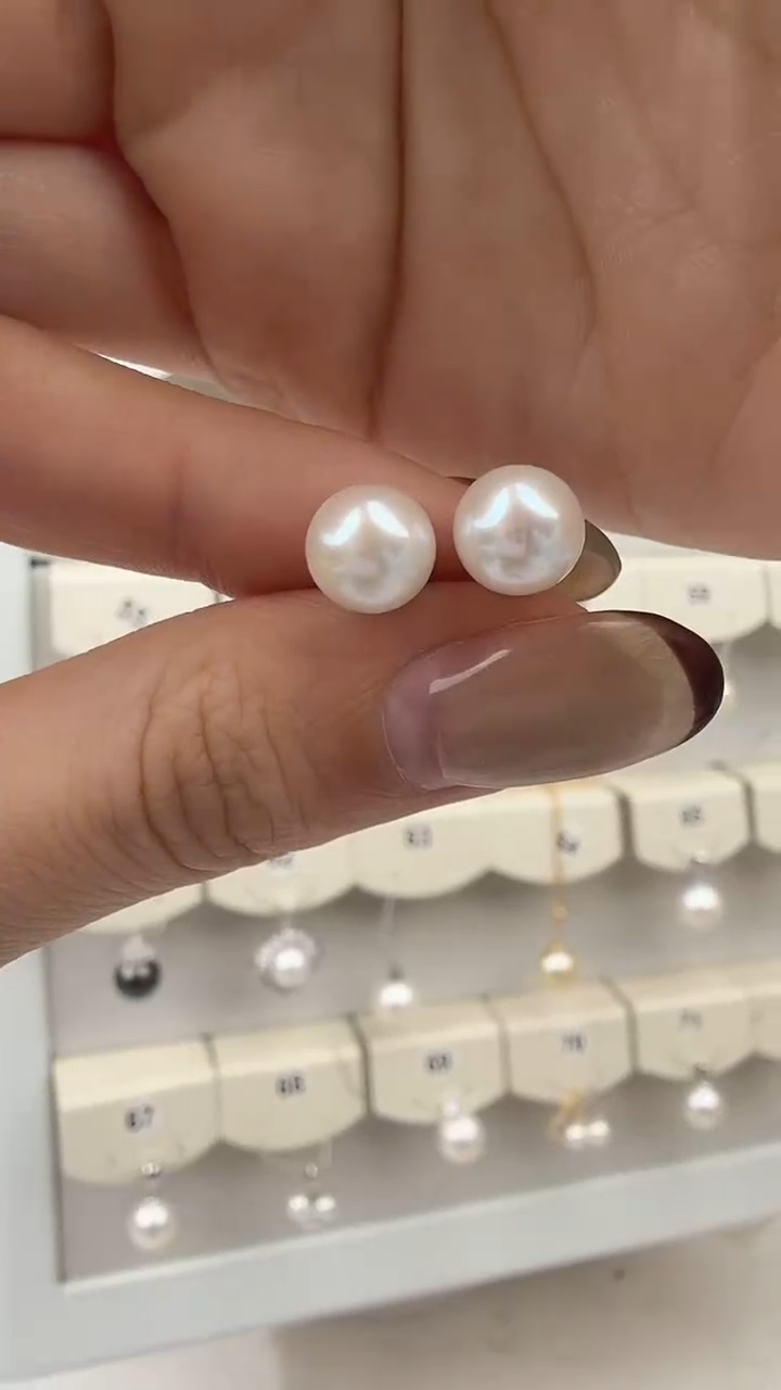 银S925镶嵌耳饰淡水珍珠7-8mm素钉