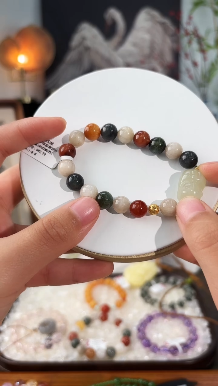 银S925镶嵌手串水晶MJJMJ4802兔毛手串原创设计多样性发一