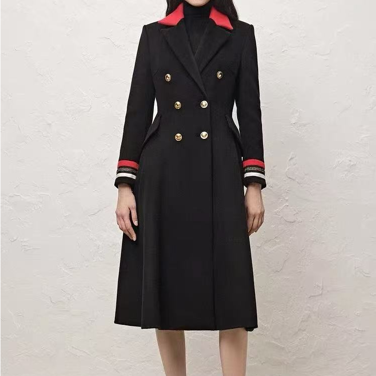 【朵】女毛呢外套英伦风时尚藏蓝色学院风双面大衣女士气质