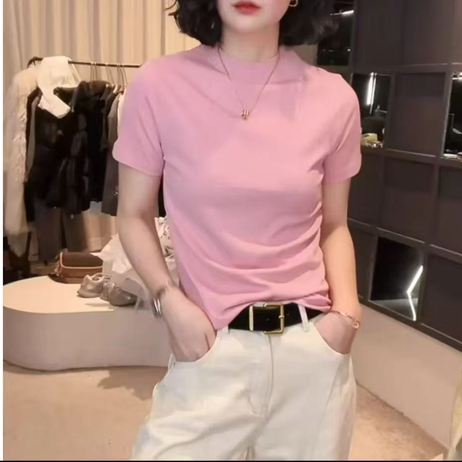 夏季新款时尚显瘦设计感常规款百搭短袖圆领内搭夏季简约纯色T恤