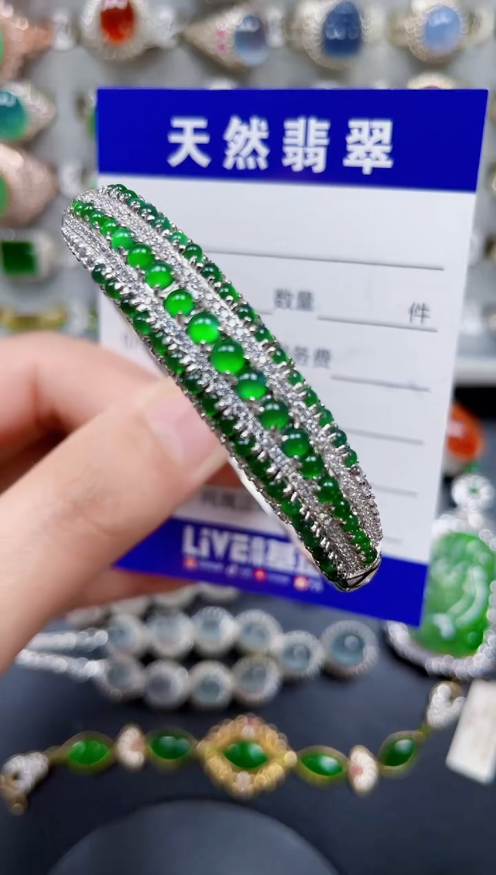 银S925镶嵌手镯翡翠408