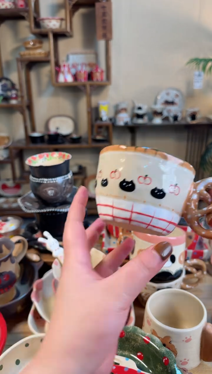 【闪购商品】苹果猫咪杯子高温瓷器