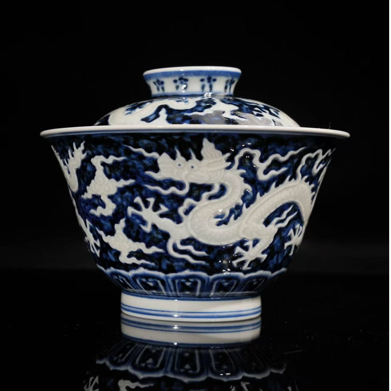 景德镇舜瓷舜瓷半刀泥龙盖碗