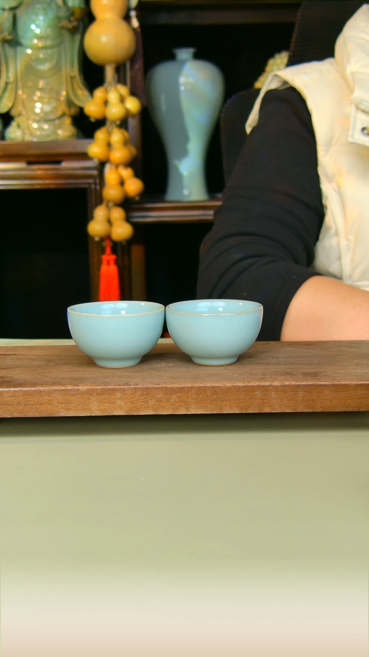 杯子鸡心杯1对原矿天青原矿天青