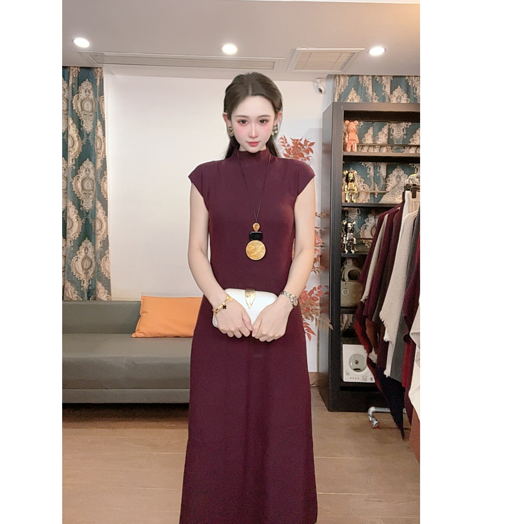 G.M秋季套头舒适修身立领飞飞袖连衣裙秋冬季针织无袖#71050