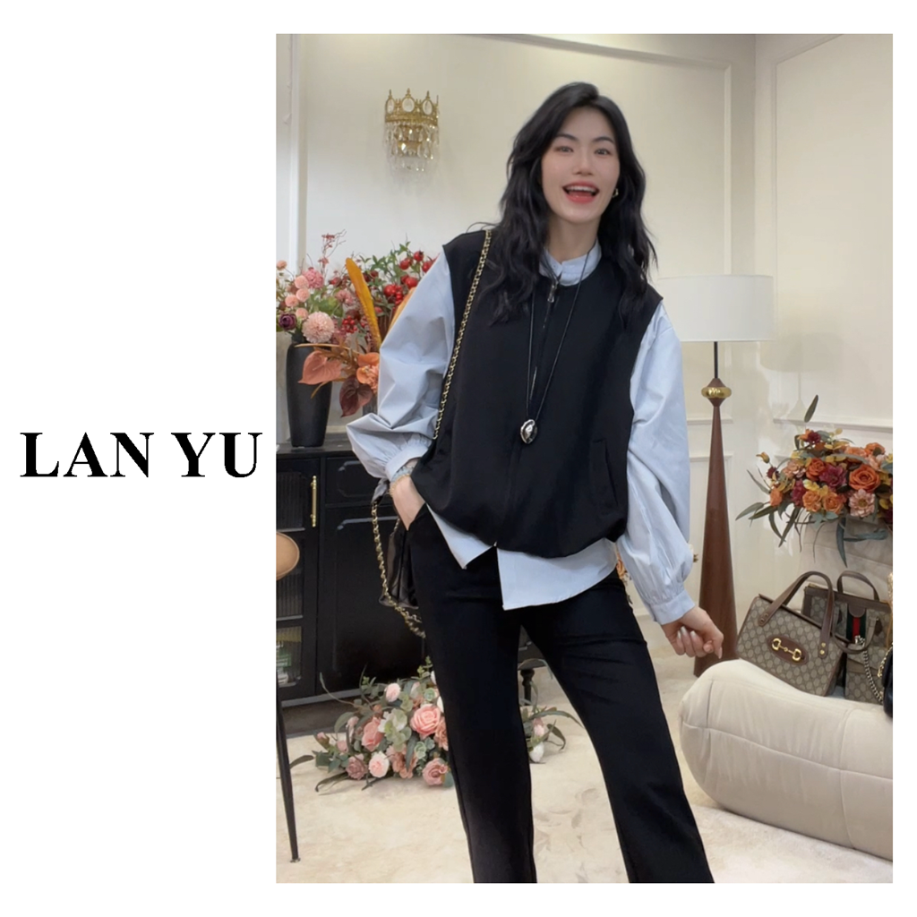 【中古衬衣】早秋新款假两件马甲条纹衬衫设计师百搭通勤气质开衫