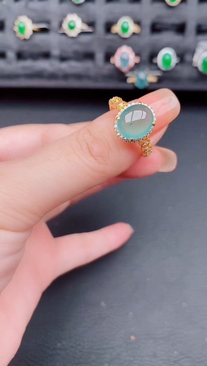 翡翠戒指银S925镶嵌天然a货翡翠165