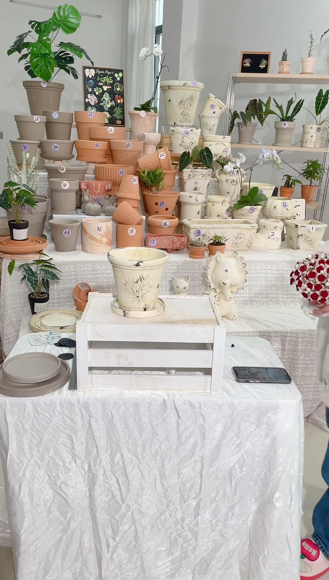 【闪购商品】陶1个带托复古白陶浮雕香草口径15*15