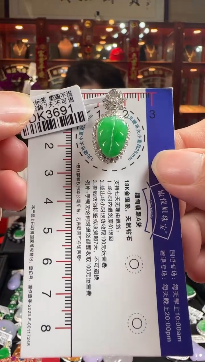 【闪购商品】翡翠颈饰18K金镶嵌DK3691冰绿叶子