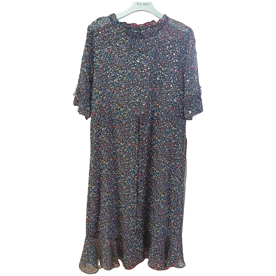 【福福】新款韩国夏季显瘦彩色碎花中长款大码连衣裙