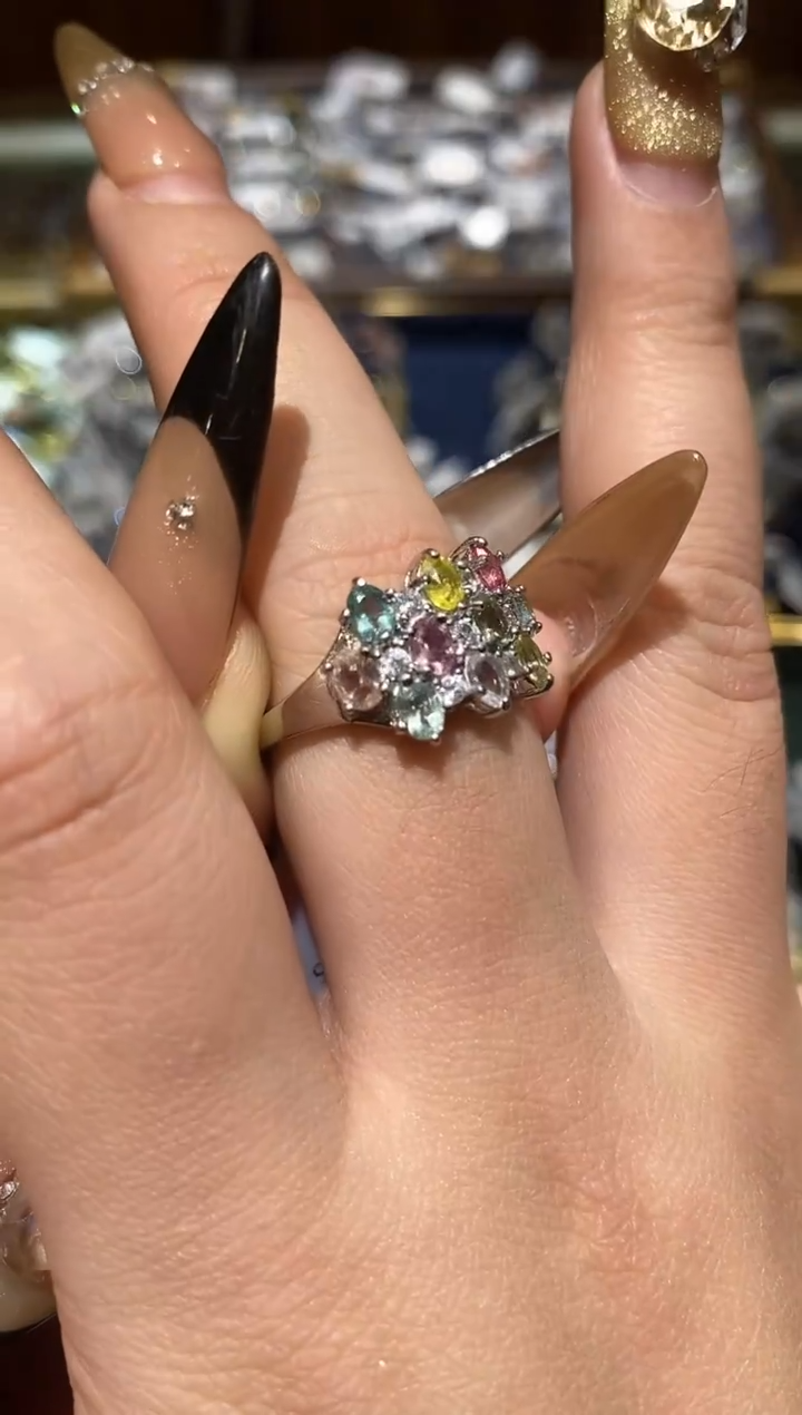 银S925镶嵌戒指碧玺楚楚珠宝中古甄选不退换