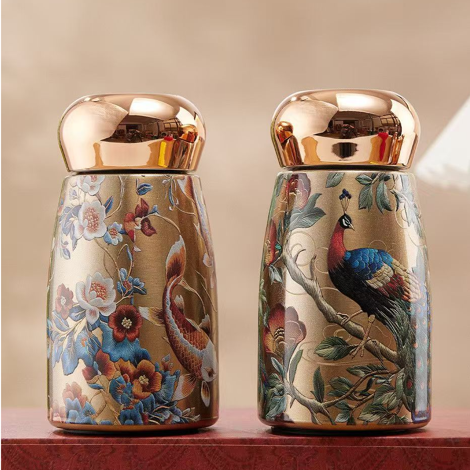 正版国风新款316不锈钢轻奢复古温显水杯保温杯创意高颜值杯子