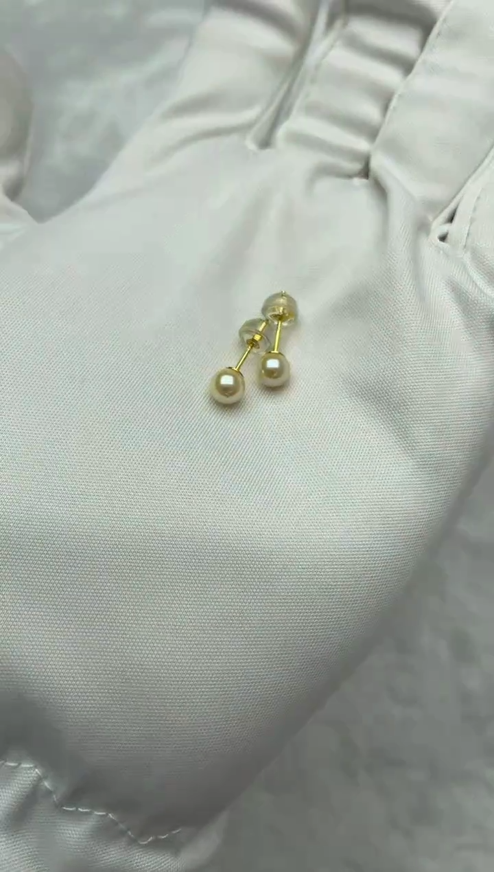 银S925镶嵌海水珍珠耳钉AK羽皇金素钉5-5.5mm