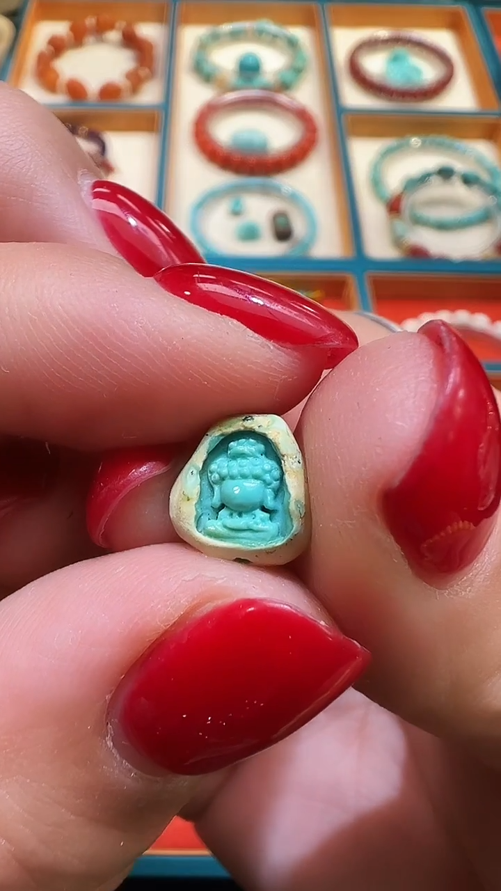 未镶嵌绿松石配饰配珠国检证书   绿松石高瓷精工小无相佛