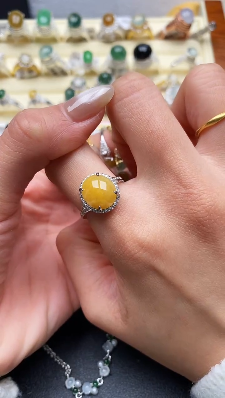 【闪购商品】翡翠戒指银S925镶嵌缅甸翡翠2  5+7