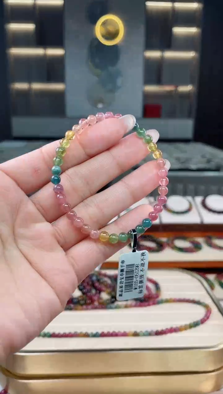 未镶嵌老矿碧玺彩虹单圈手串5mm+碧玺多样性发一条T