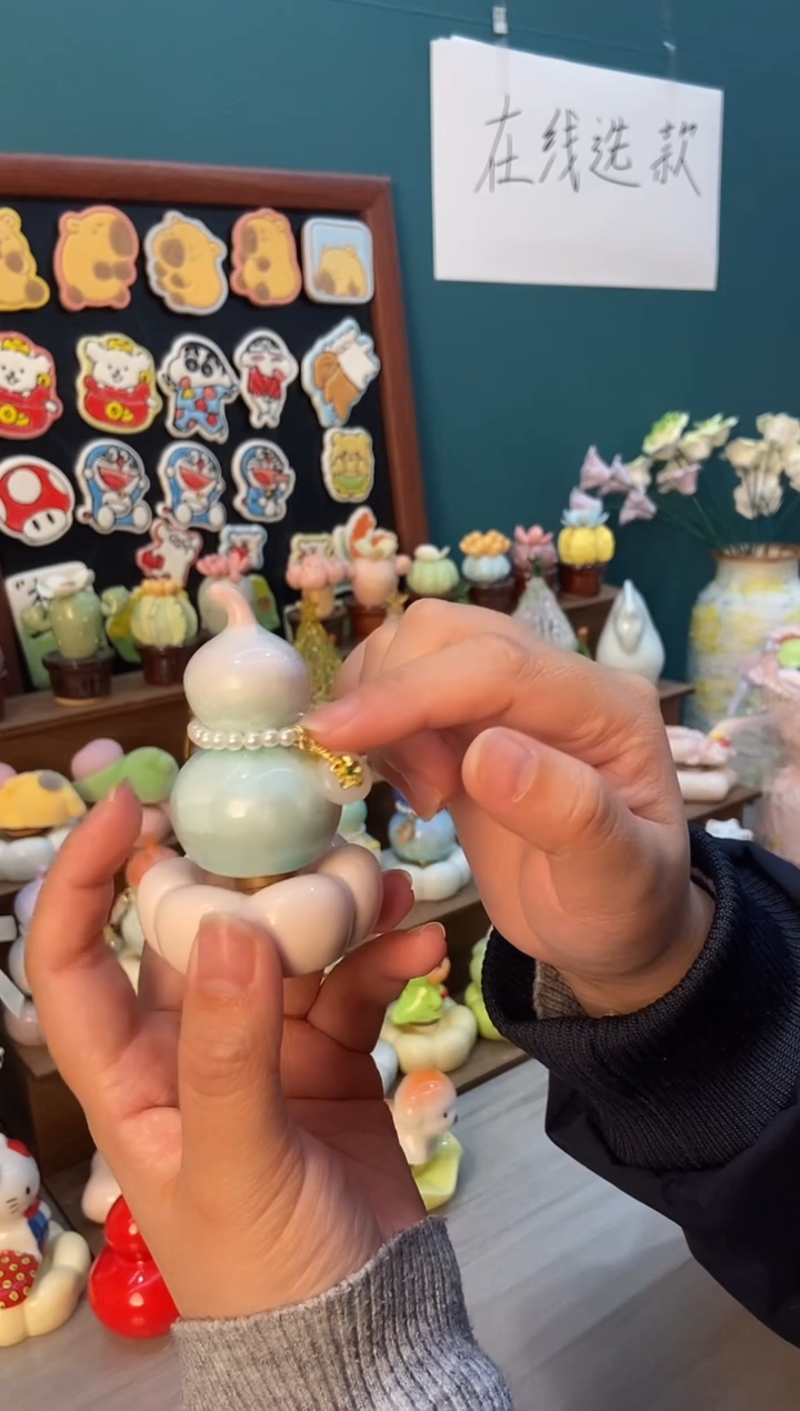 摆件陶粉色葫芦景德镇陶瓷摆件1个装